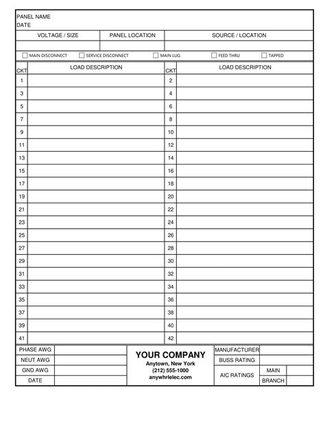 electrical panel box list template|electrical panel schedule template download.